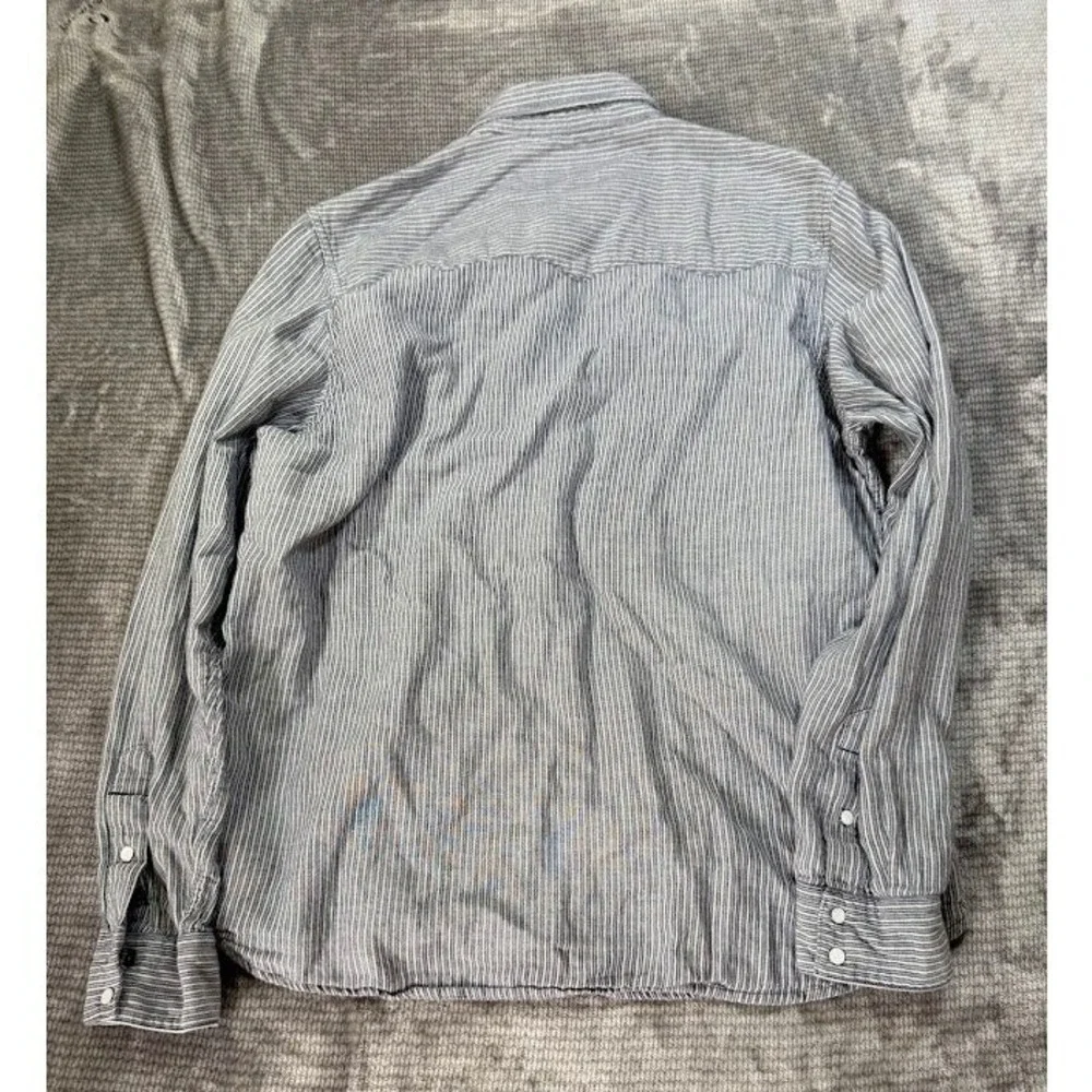 True Religion Mens Striped Western Snap Front Shirt Blue White 2XL Horseshoe